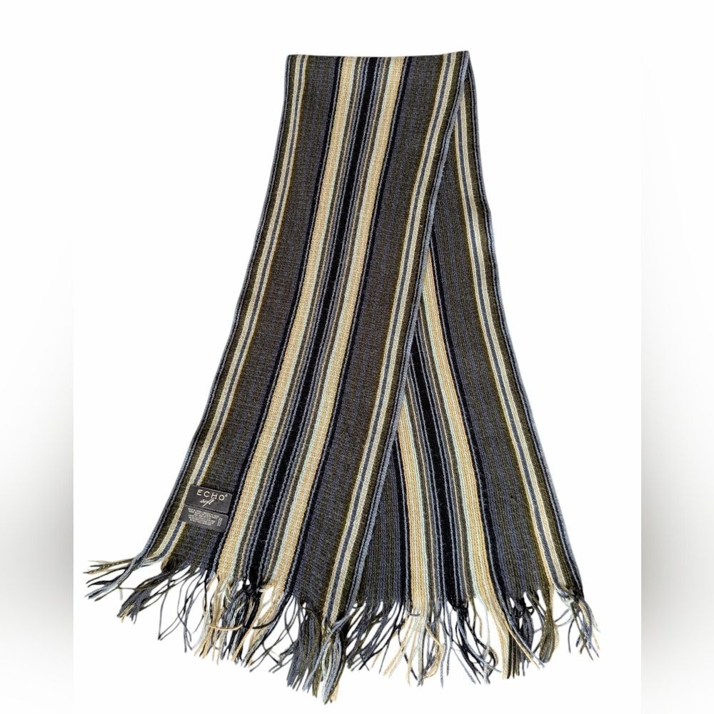 Echo Soft Striped Scarf Green, Gray, Yellow Super Soft!